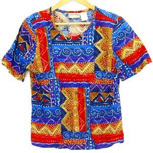 Vintage Blouse Essentials By Worthington Women's Short Sleeve Floral Top Size 10